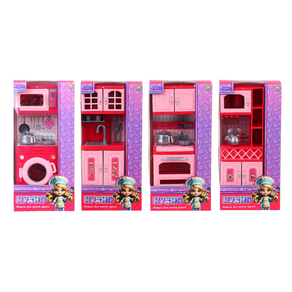 278-118 ИГРОЛЕНД Мебель для кукол, кухня с акс., ABS, PP, 11,1х5,3х23,6 см, 4 вида
