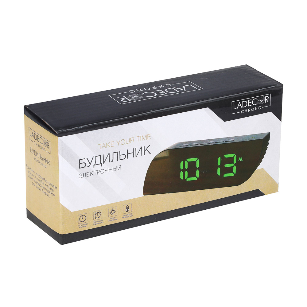 529-244 LADECOR CHRONO Будильник электронный, 14,9x4,9x3,5 см, USB / 3xAAA, пластик