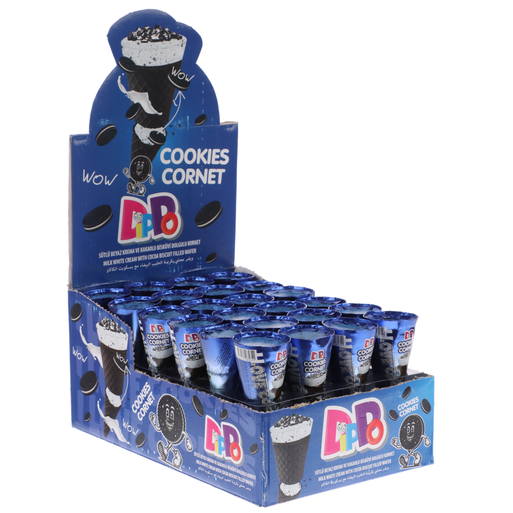 347-349 Вафли (Рожок) DIPPO CORNET COOKIES с молочной начинкой и какао-печеньем 25 гр