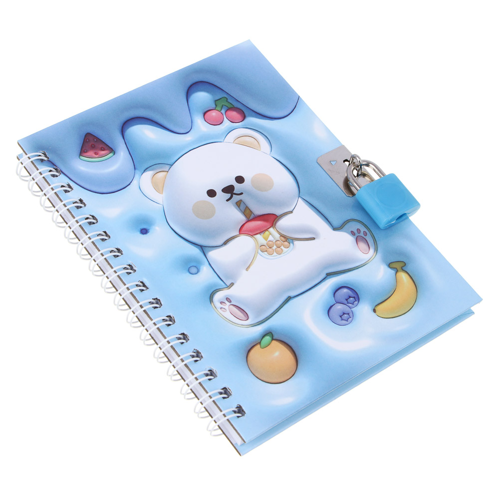 574-069 Записная книжка с замком, на спирали, 11x15см, 48 л., 4 дизайна, Кавайи