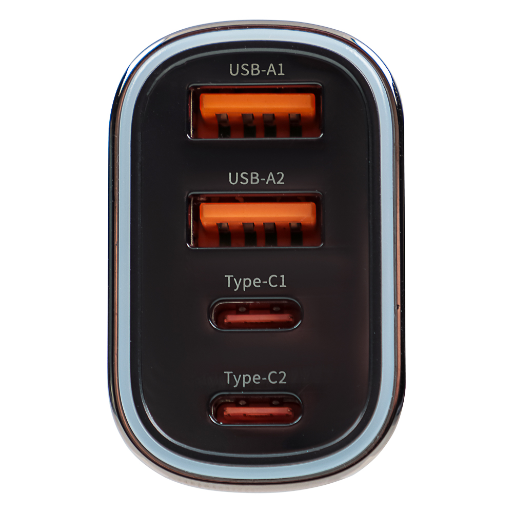 738-046 BY Зарядное устройство с подсветкой 12/24 В, 70 Вт QC, PD 2*Type-c/2*USB-A, алюминий, пластик