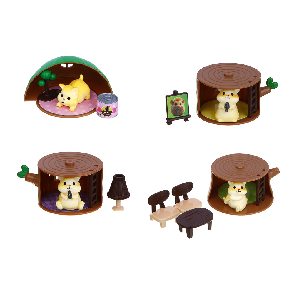 258-093 ИГРОЛЕНД Питомец с аксессуарами "Хомяк в домике" ABS, PP, 8х12х5см см, 4 дизайна