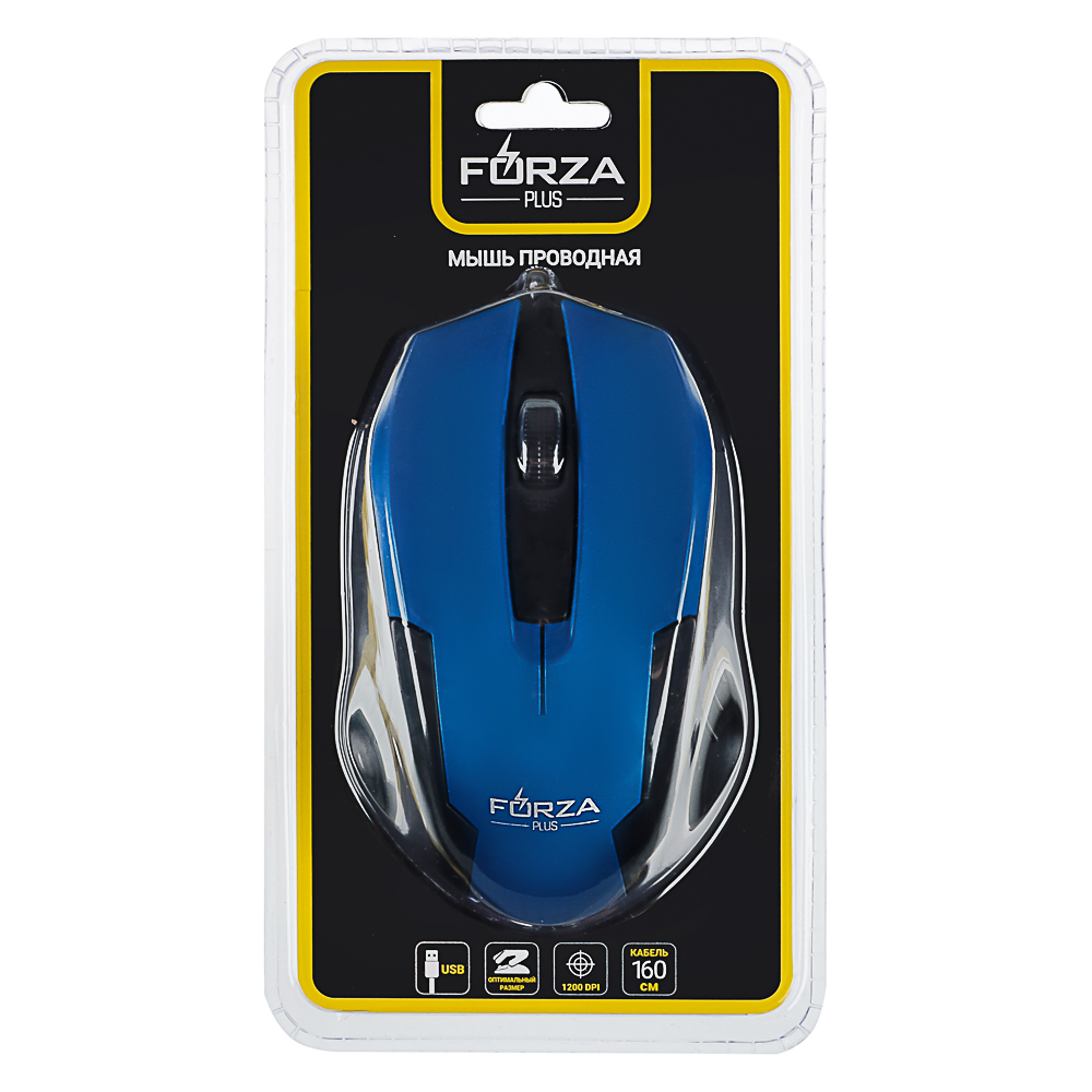 405-085 FORZA Компьютерная мышь проводная Shine 1200DPI,3D, каб. 160см, синий