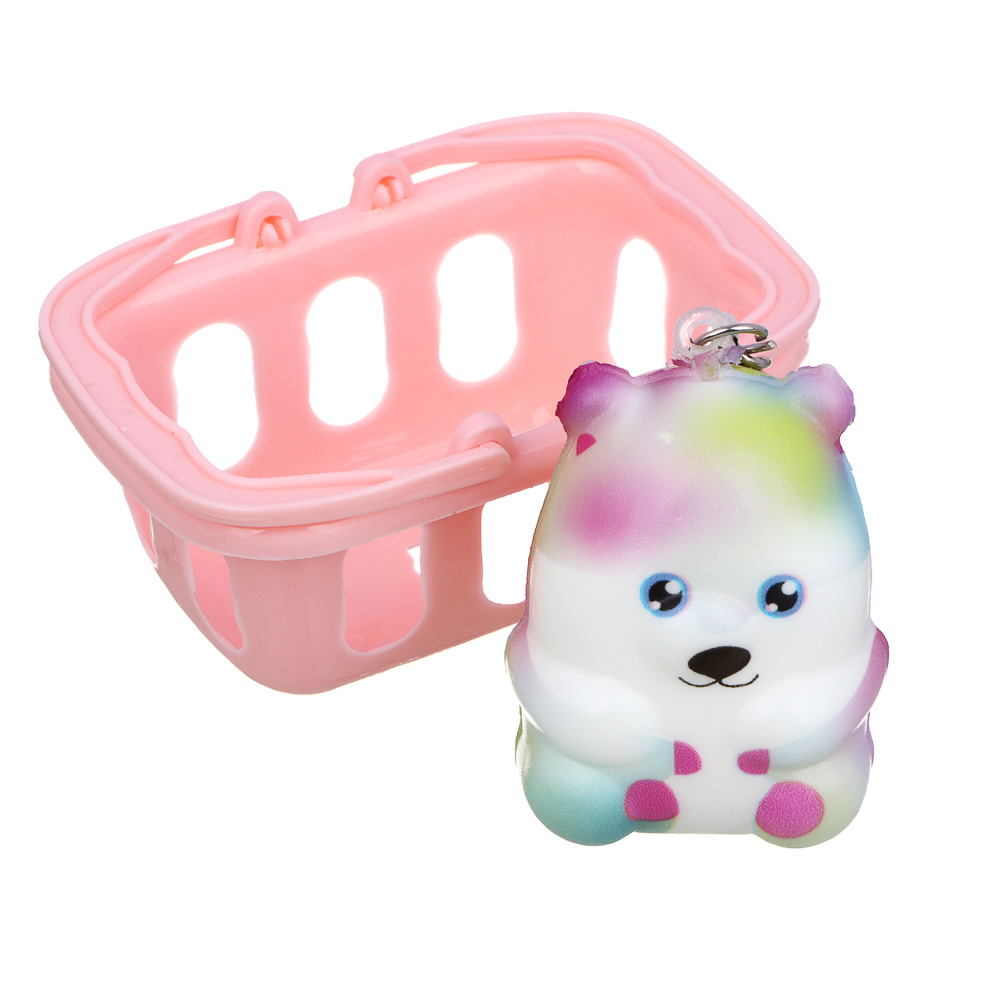 297-126 ИГРОЛЕНД Игрушка антистресс, мялка - брелок "Малыш в корзиночке", PU, 12х17см, 12 дизайнов