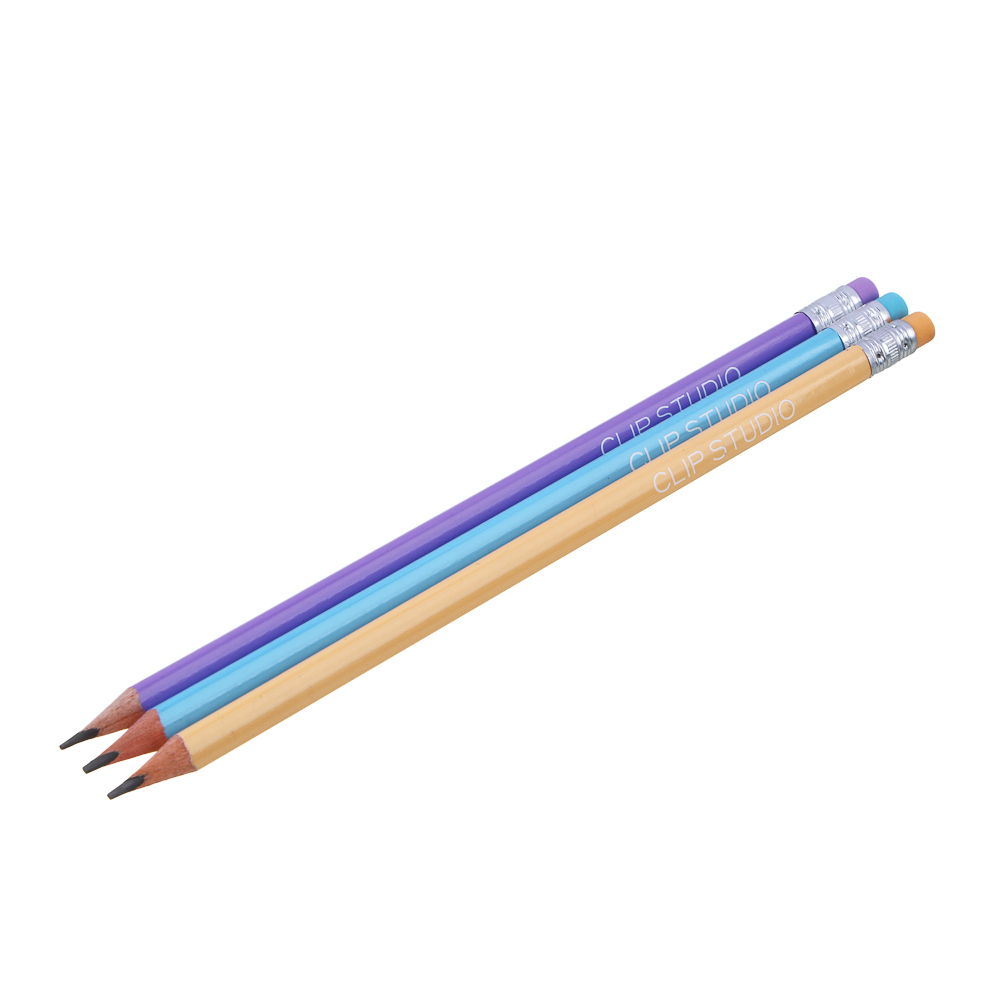 605-052 ClipStudio карандаш чернографитный HB 2.2мм, с ластиком., 3шт, неон/пастель, дер., пак. с европодв.