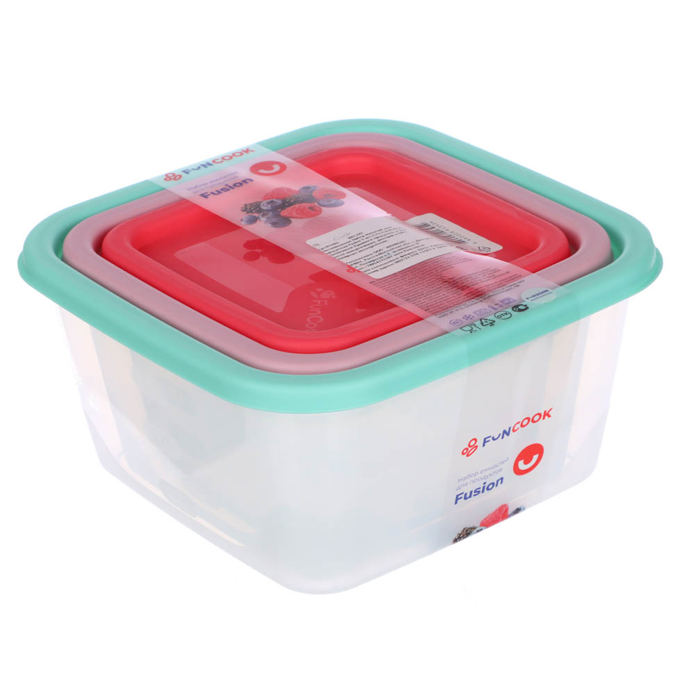 861-261 Набор контейнеров для продуктов 3шт, квадратные (0,63л+1,1л+1,7л), пластик