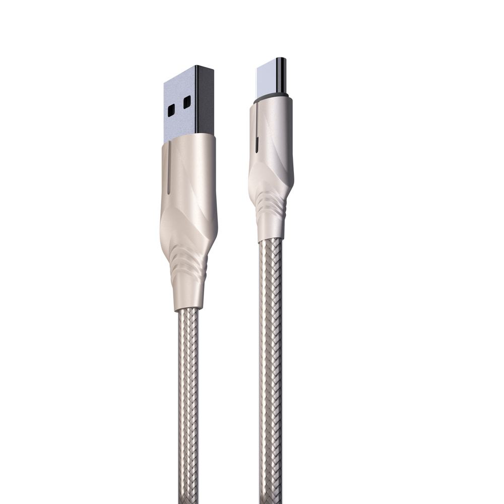 931-181 BY Кабель для зарядки Серебро Type-C, 1м, Быстрая зарядка QC3.0, штекер металл, серебристый