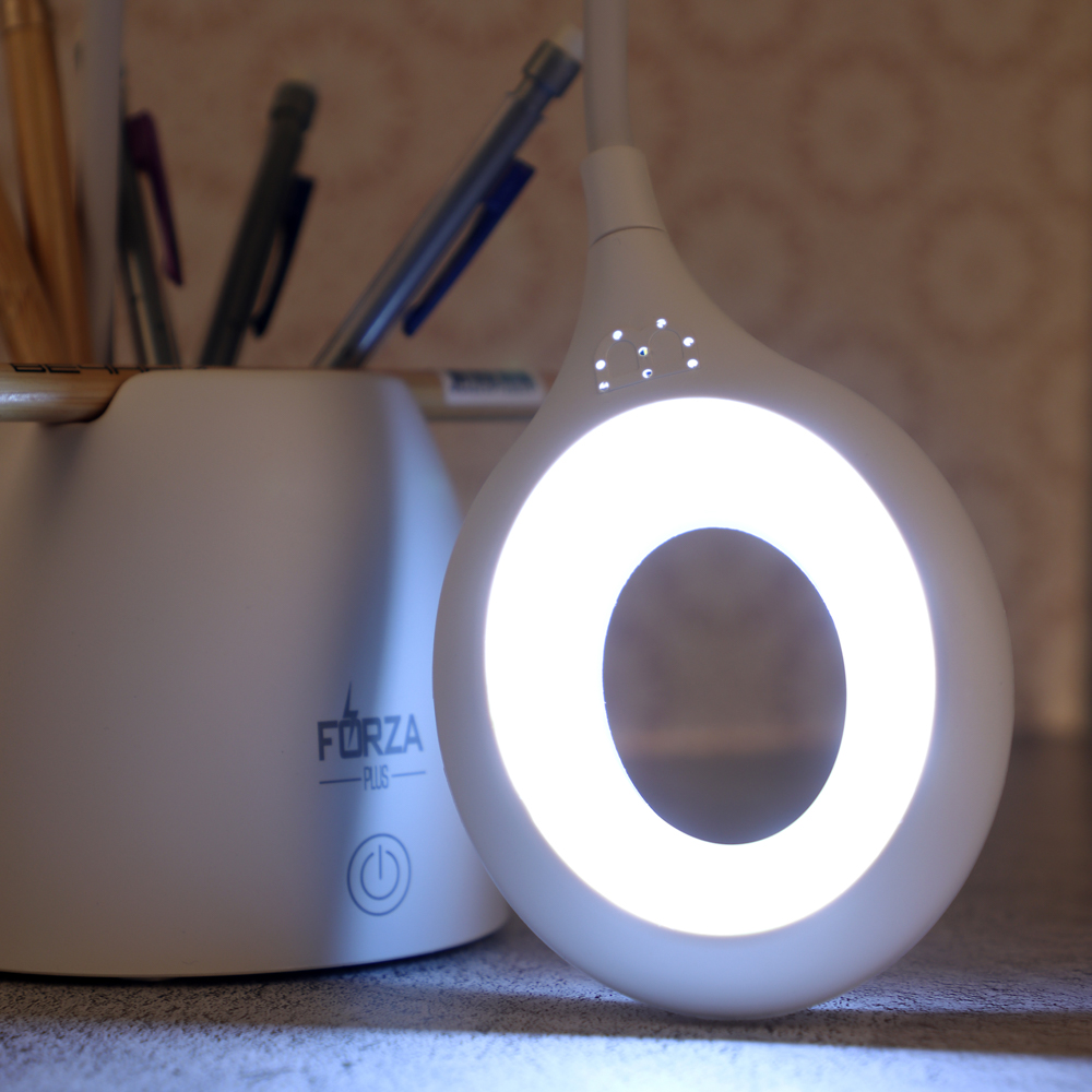 476-383 FORZA Лампа настольная, 16 LED, 6W, 600Lm, питание USB, с подставкой, кабель 1.5м, пластик, белая
