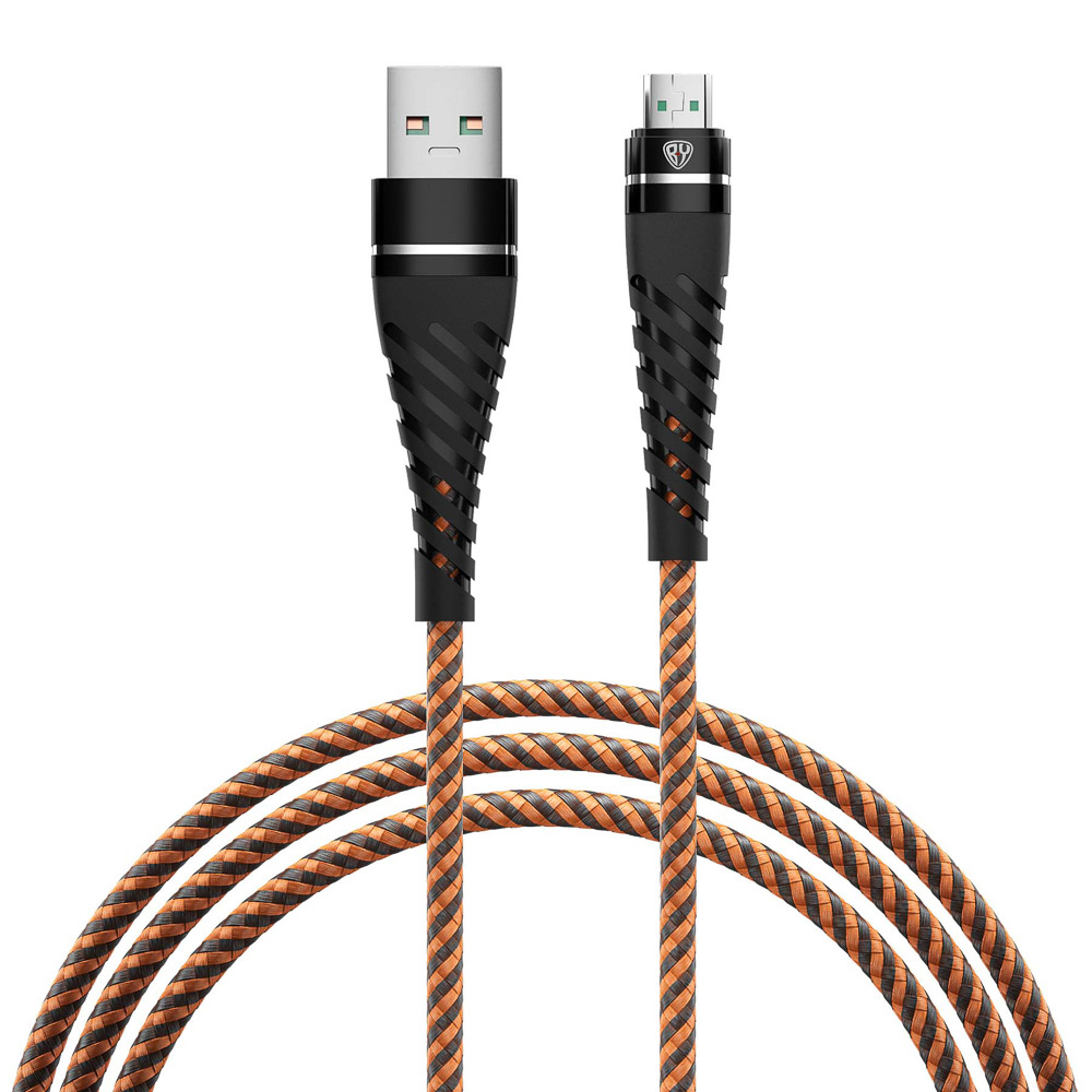 931-004 BY Кабель для зарядки Герои microUSB, 1м, Быстрая зарядка 3А, QC, PD 20W, тканевый, чёрно-оранжевый