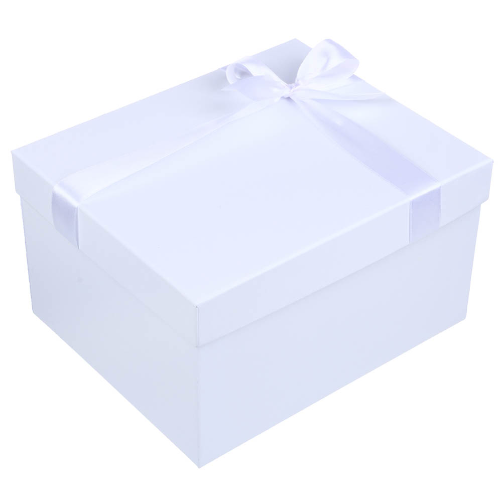 207-128 Коробка подарочная с бантом бумага тисненая 23x19x13 см белая-белая лента