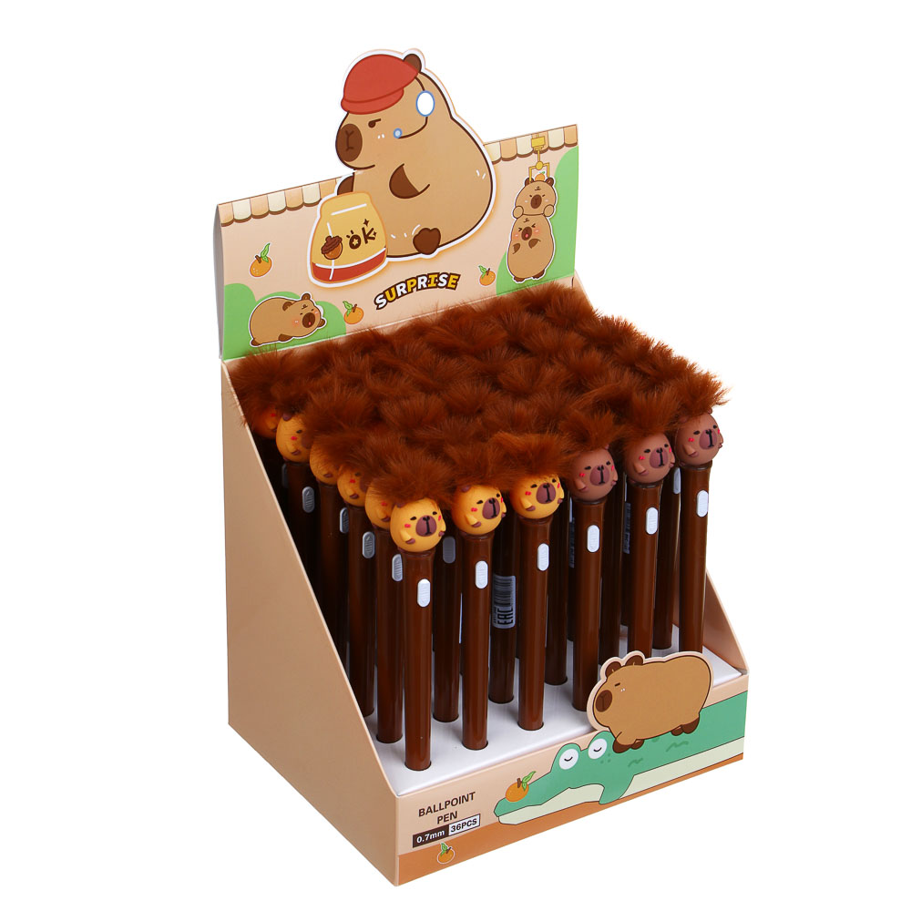591-248 Ручка шариковая синяя с подсветкой и фигуркой "Капибара", 2 дизайна, шоу-бокс