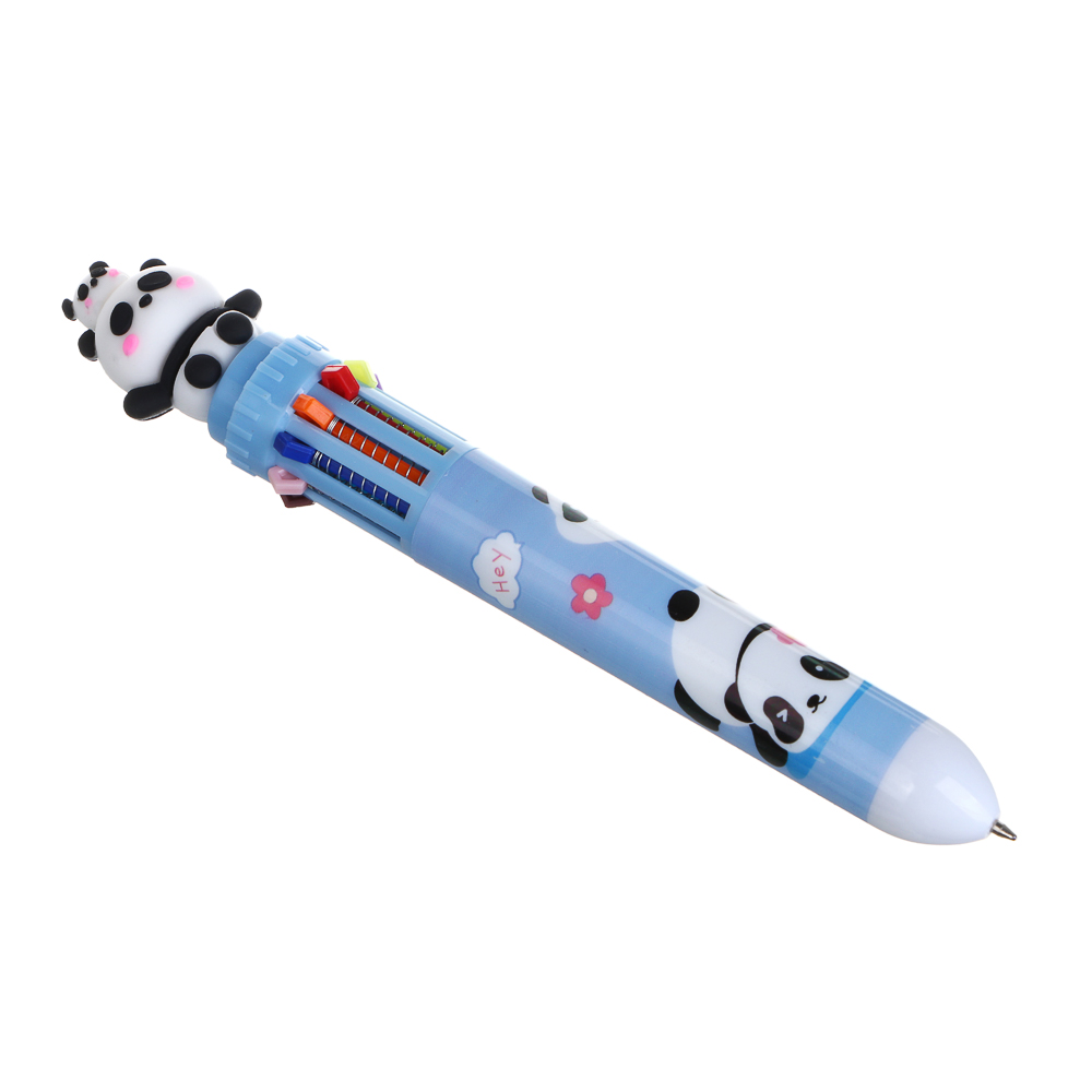 591-262 Ручка шариковая автоматическая 10-ти цветная с фигуркой в форме панды, 4 дизайна