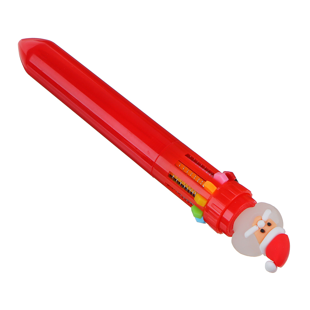 591-121 Ручка шариковая 10 цветов, наконечники в форме деда мороза и елки, 15,5 см, ПВХ, АБС, АС, 2 дизайна